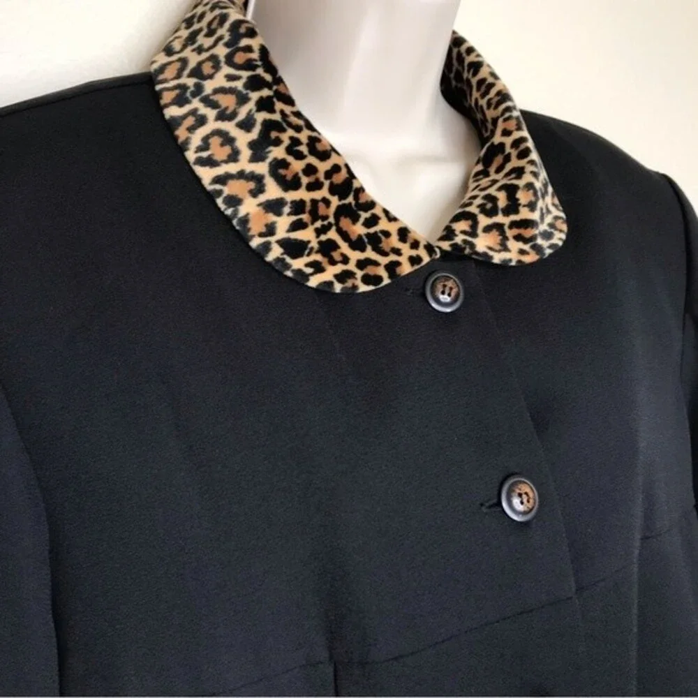 Sag Harbor Leopard Collar Black Button Up Unlined Jacket Long Sleeve Women 16